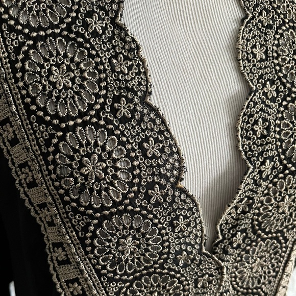 JOHNNY WAS rare black tunic top/dress tan-gold embroidery size large - Picture 2 of 9
